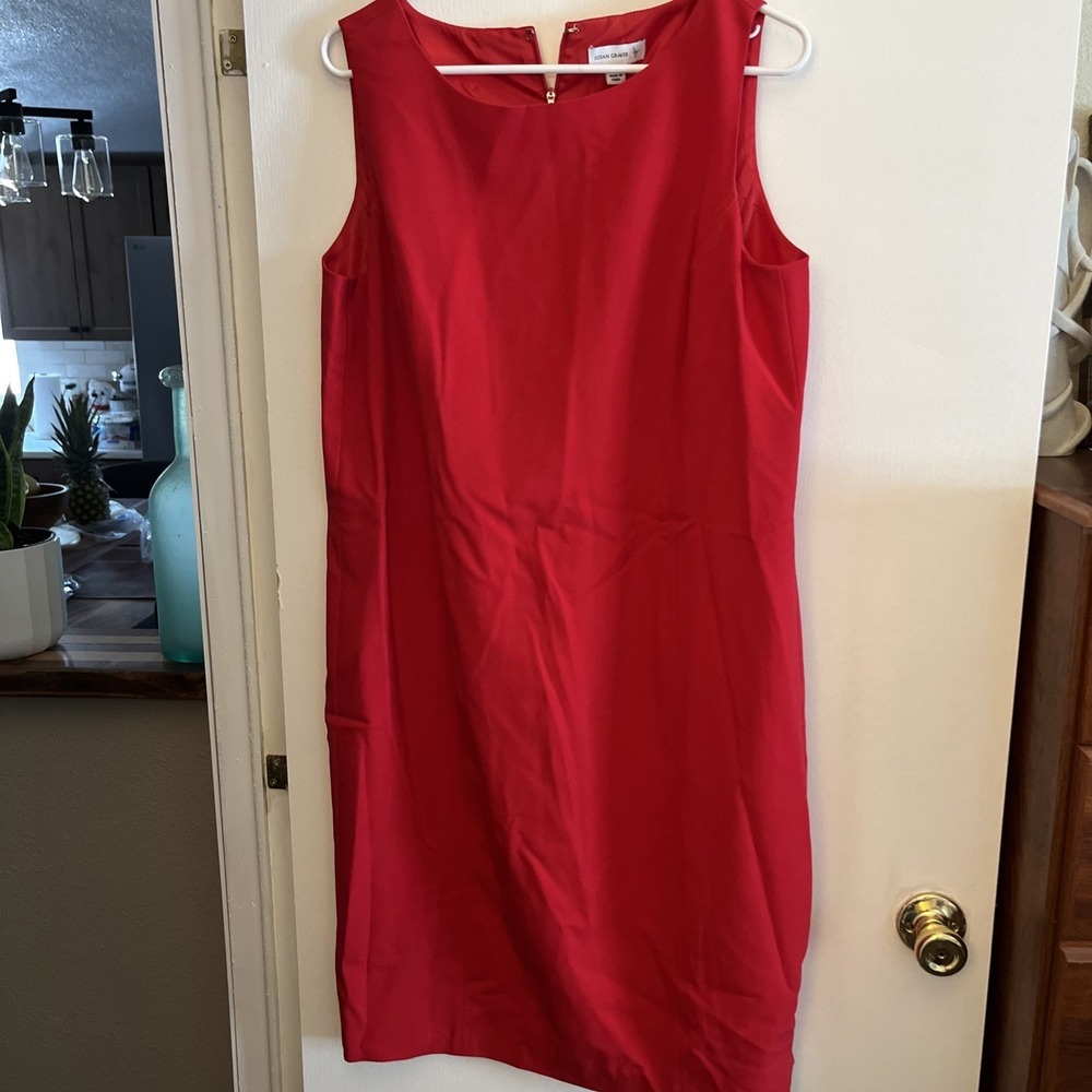 Susan Graver Womens Sleeveless Dress Red Crew Neck Size 14 Quiet Luxury